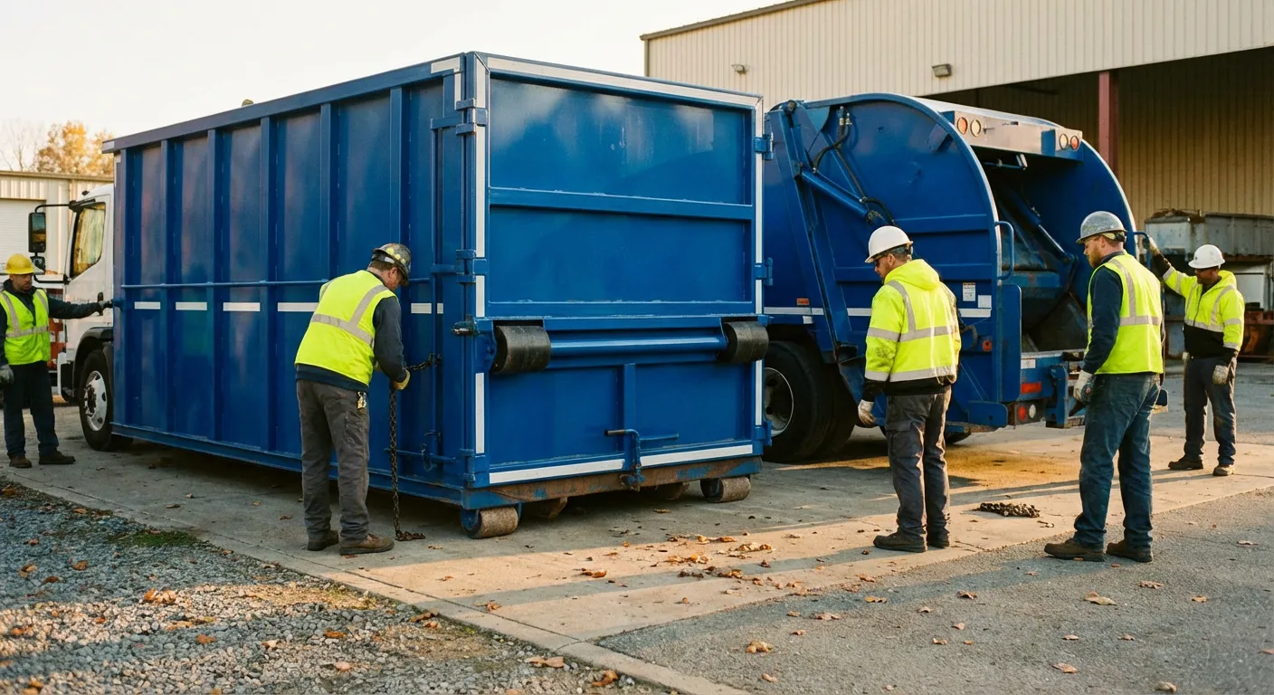 Roll-off dumpster loaded with construction debris in Waterbury, CT