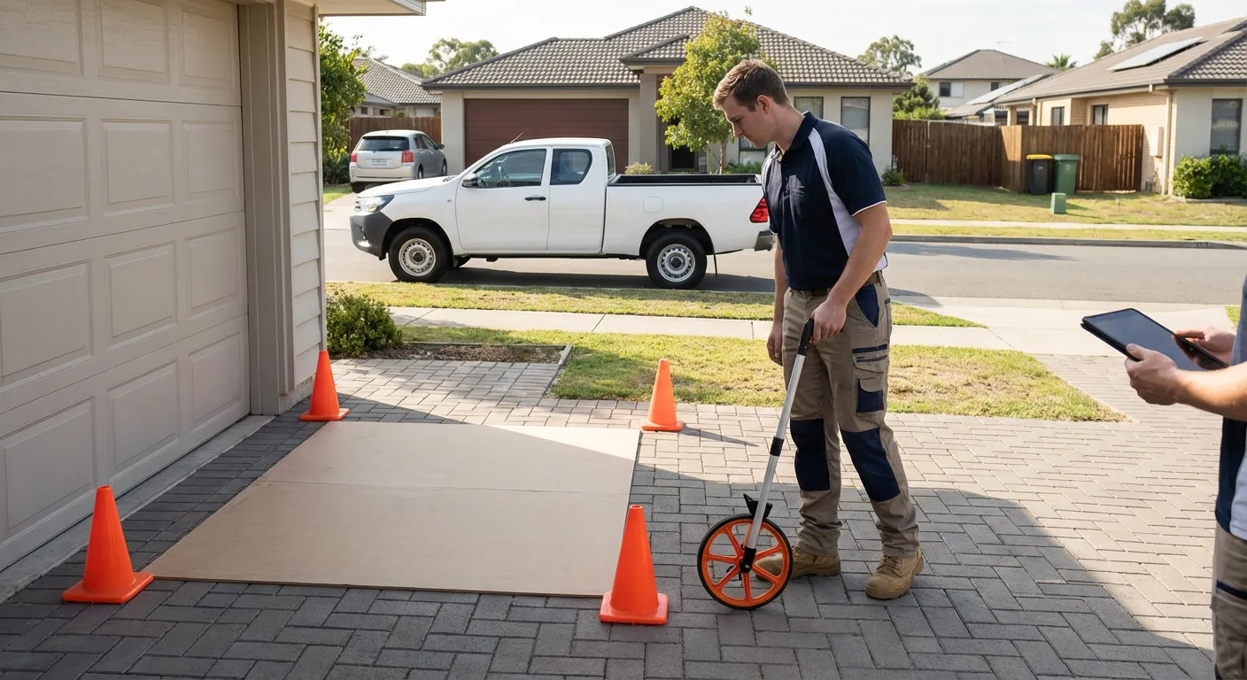Site assessment for dumpster placement showing clearance requirements in Waterbury, CT
