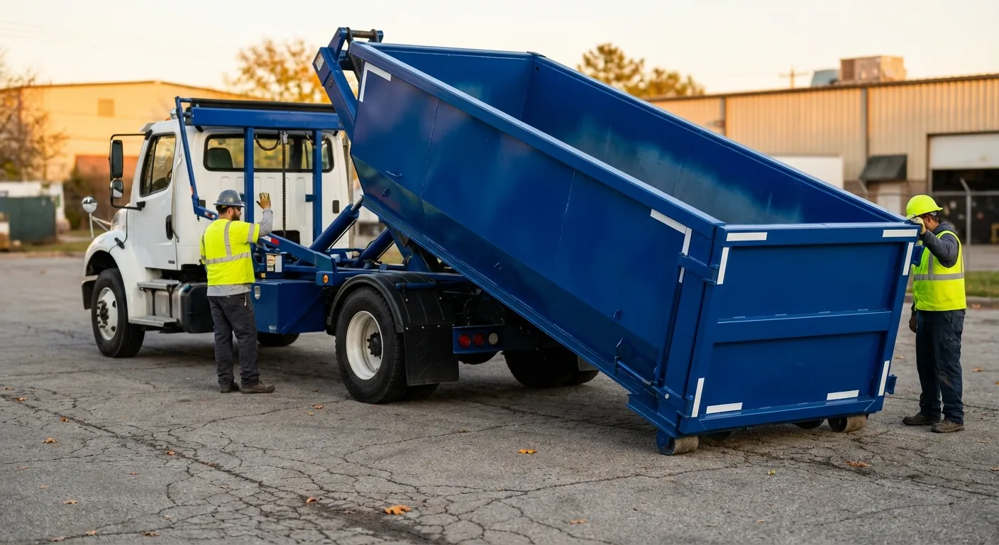 Roll-off dumpster rental truck protecting driveway surfaces in Waterbury, CT