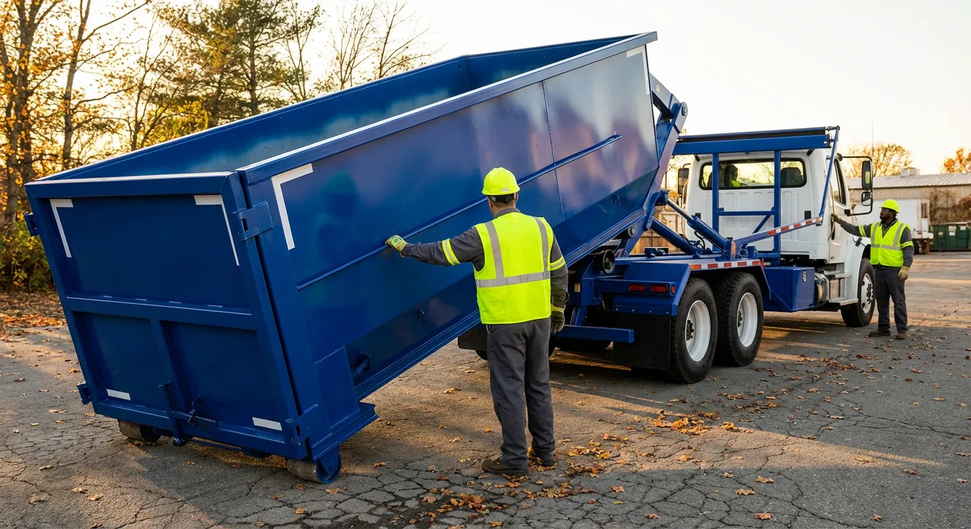 Commercial roll-off dumpster delivery truck in Waterbury, CT