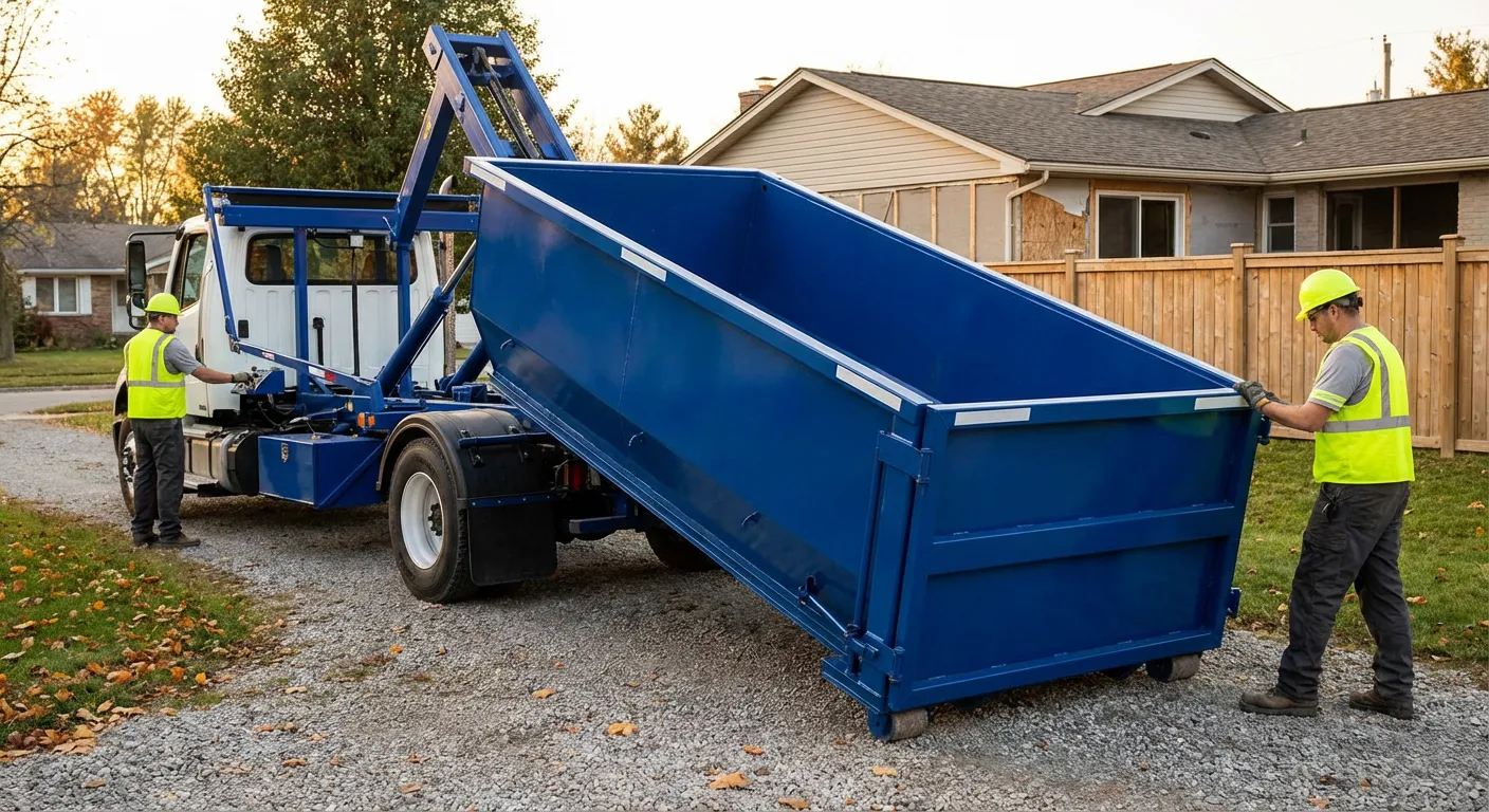 Roll-off dumpster rental delivery truck in Waterbury, CT